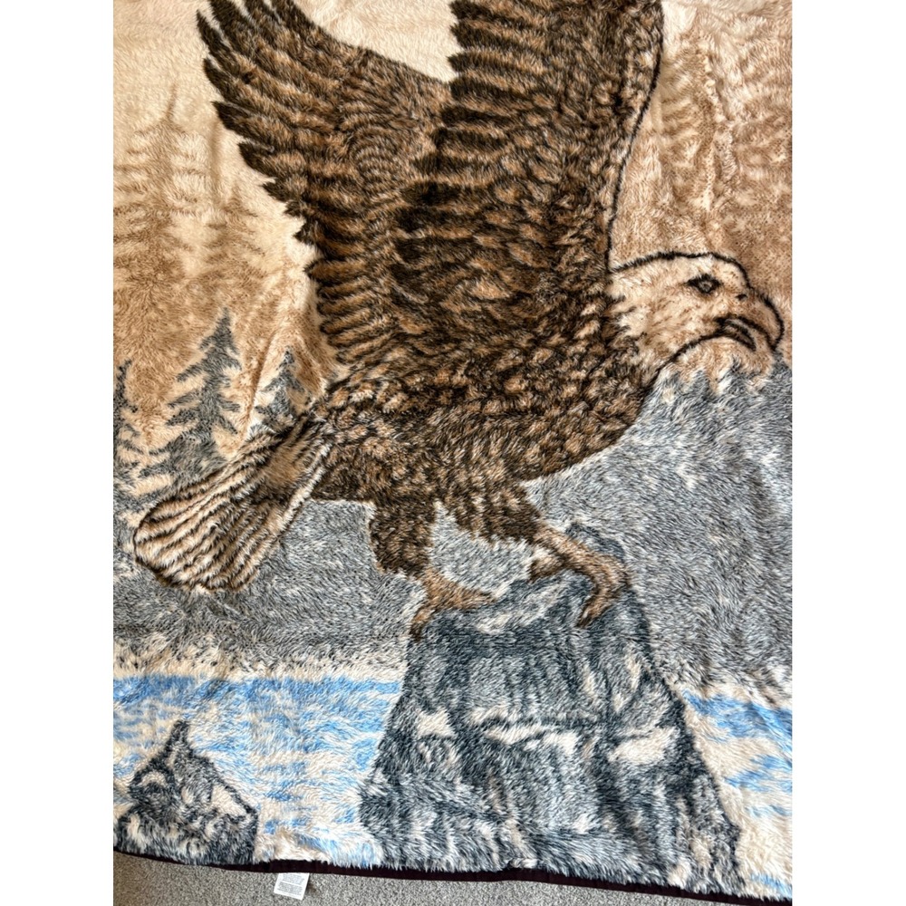 Vintage San Marcos Eagle Blanket Throw Reversible Jacquard Woven 56x80 Brown New
